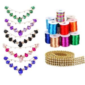 Kit Cabedal Corrente, Manta De Strass ,Fio Seda