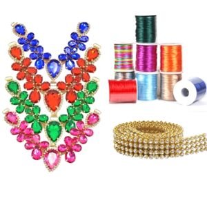 Kit Cabedal em V Cristal, Manta De Strass ,Fio Seda